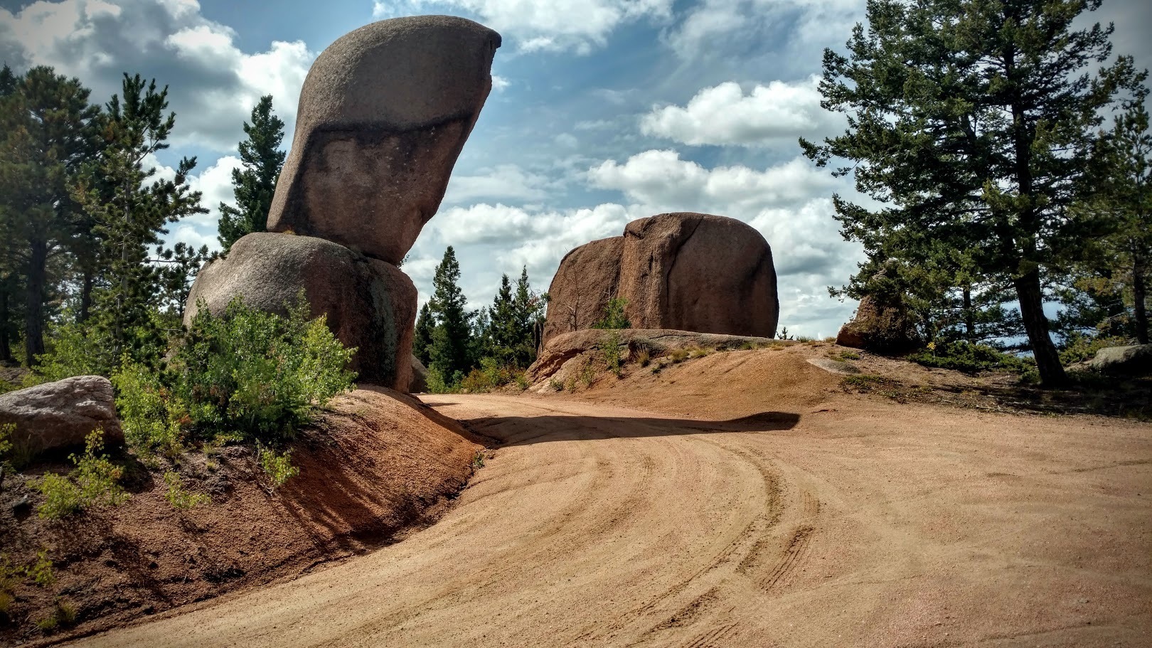 Massive boulders stand ominously along Mt. Herman Road.