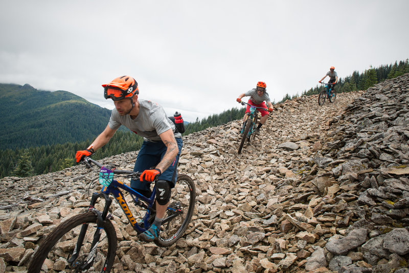 Racers transition across the scree field on the Cold Creek Trail.