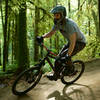 A rider takes the high line on the dual-slalom "Deuces Wild" at Duthie Hill Park, WA.