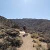 Drifting through some sandy switchbacks on the Coyote Flat Trail heading back to Bishop