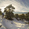 The sun begins to set on an evening snow ride on North Backbone in the Arkansas Hills Trail System, Salida, CO.