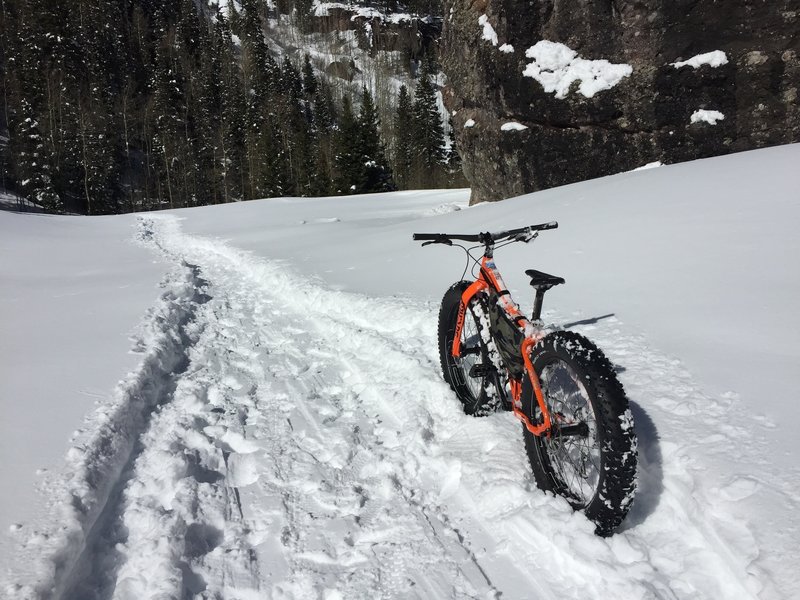 Get out for a snow ride on the Bear Creek Falls Trail.
