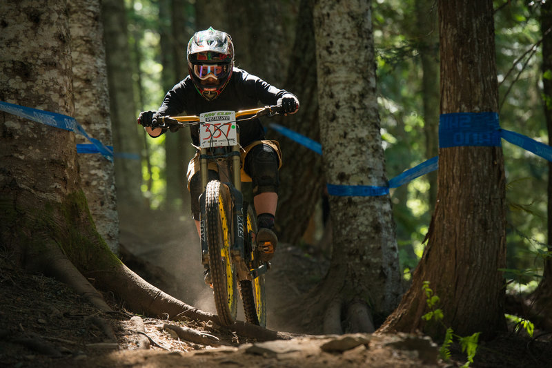 The bottom of Pro Line has plenty of roots and changing light to contend with. Mt. Hood, Oregon.
