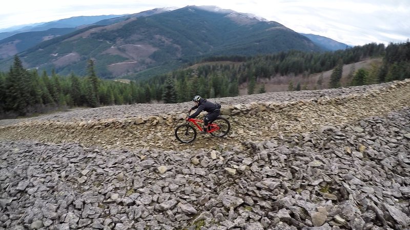 Barreling down scree on the Cold Creek Trail.