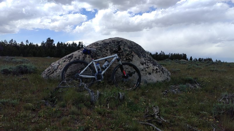 If you're looking for a pre-ride skills test, this rock provides a fun challenge to ride up and over.