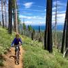 Riding up the North Side of Tahoe Mountain with Lake Tahoe in the backdrop.