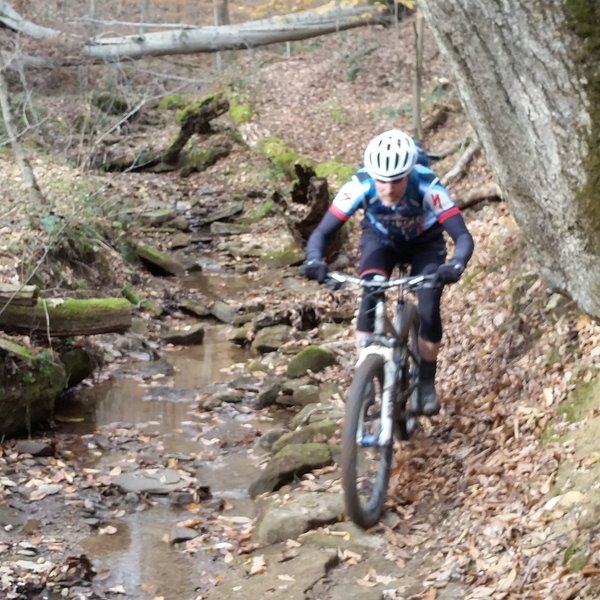Dropping into one of the many creek crossings.