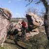 Riding through boulder of billion year old gneiss along the RPR Loop