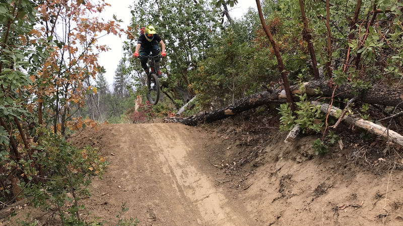 Ripping the “new” trail.  First time down it and diggin it.  Lots of sweet berms and tables.
