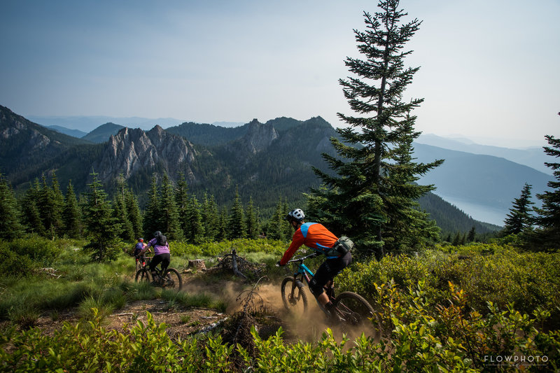 The greatest section of trail for views. Steep, natural, loose chutes direct you to the mountains in the background. There's talk this used to be a Moto trail.