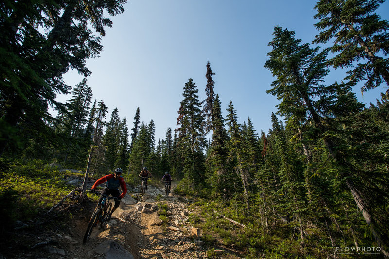 Mixture of rock, dust and steep. Multiple lines keep it fresh every time you ride this trail.