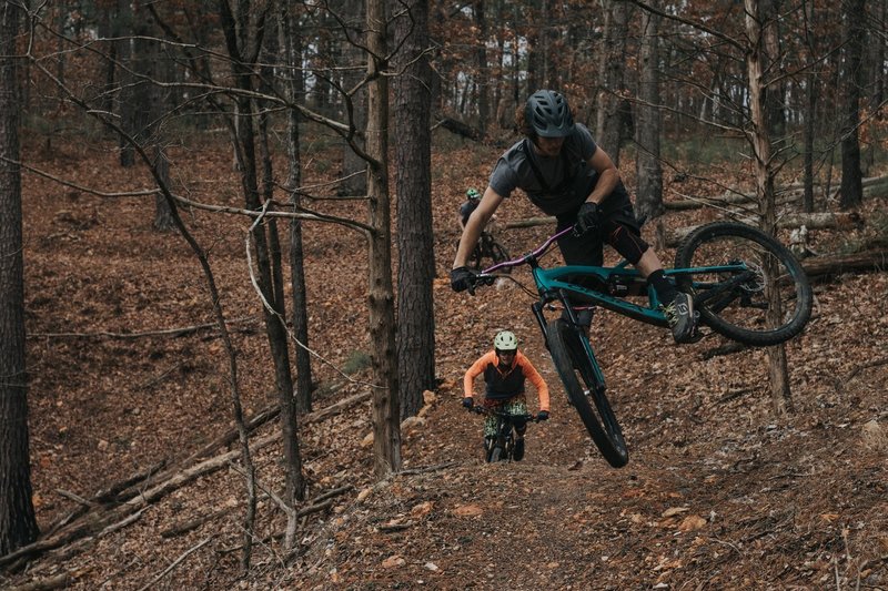 Jared riding Sawtooth. Built by Rogue Trails