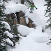 Caitlin Shay finding a cliff in a very snowy Jan 2011 in the Beavers.