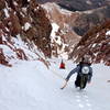 Climbing the final section of the Middle Fork of the Y Couloir.