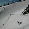 Wide skin tracks during a stable, winter ascent of Albright.