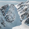 Chute the Moon, big snow year (2010/11). Moonshot is the prominent dog-leg line to the left.