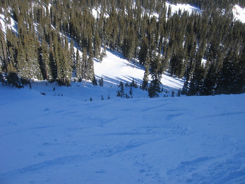 Looking down from the top of the skin track.