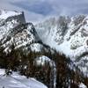 View of Dragontail and Dead Elk on the ridge to Dream Chutes