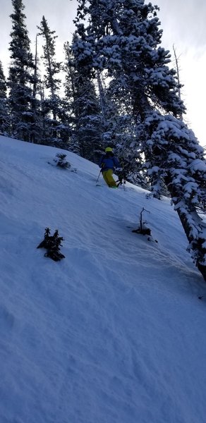 John V skiing the steep section of 6.5 - Dec 2 2018
