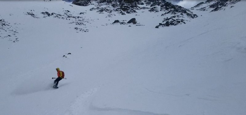 Carl Pluim skiing near the top of Bear Claw 3 on Parry May 11th 2019