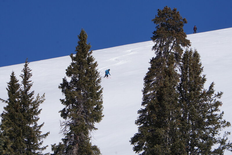 CU Backcountry Club skiing the upper portion of 100 Turns of Fun.